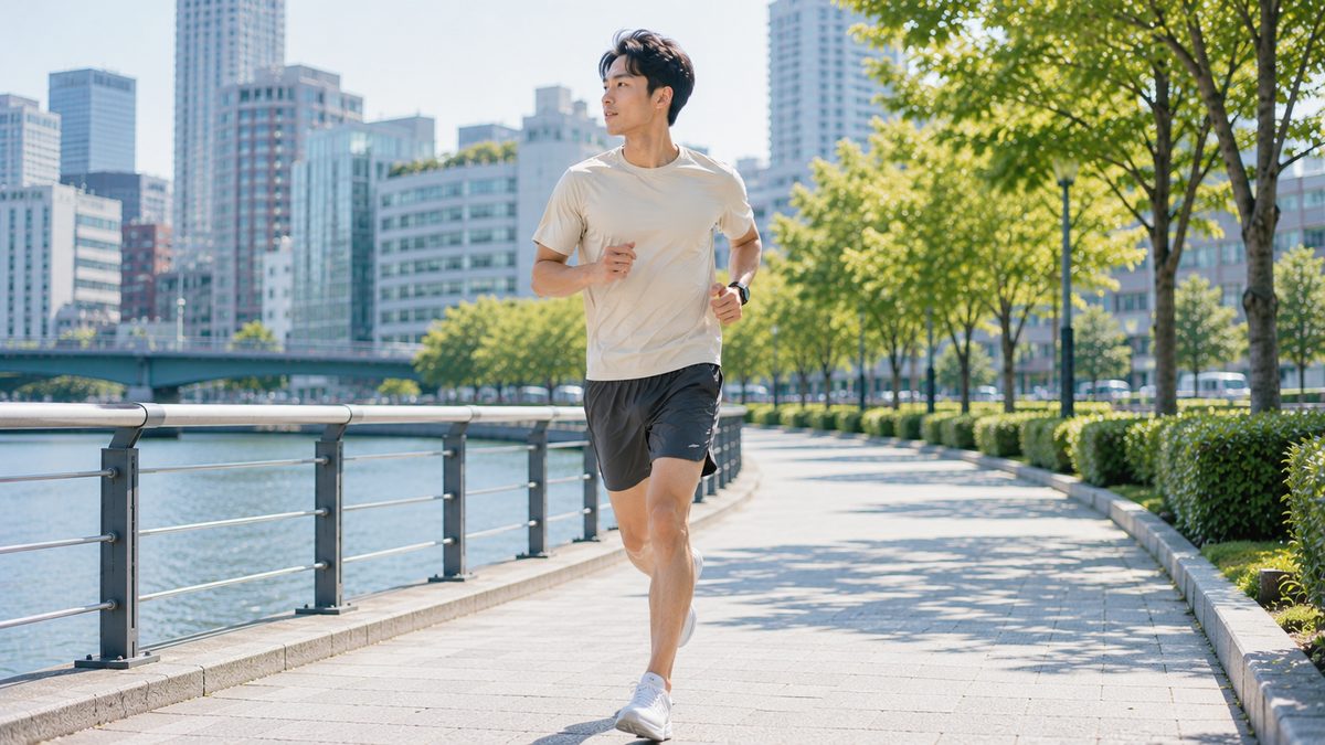メンズのおしゃれなランニングコーデで走る男性